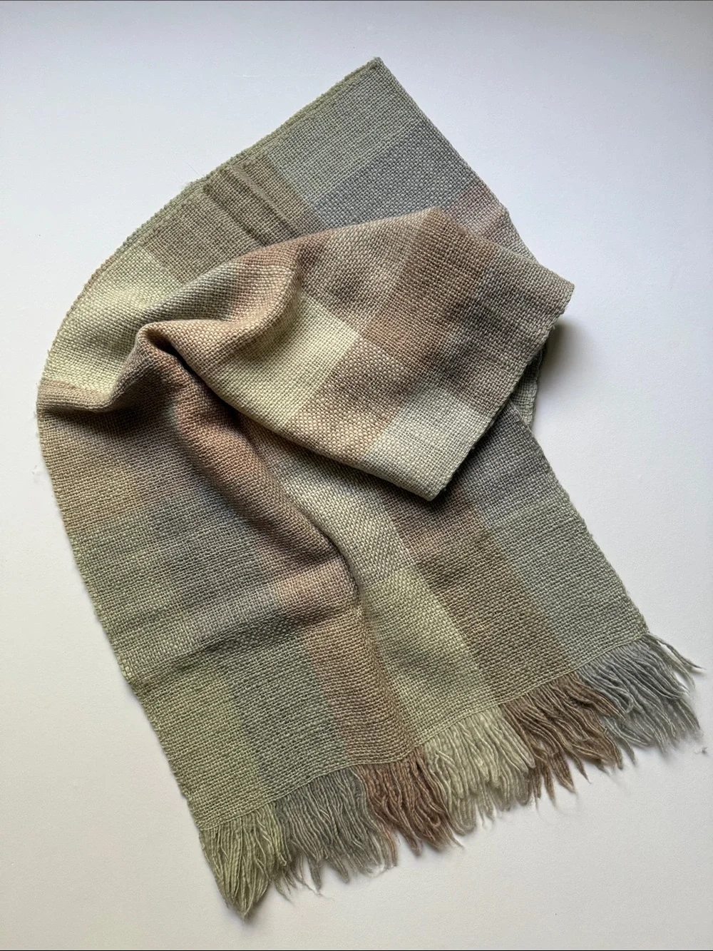 Manos del Uruguay Neutral Striped Woven Fringe 100% Virgin Wool Scarf